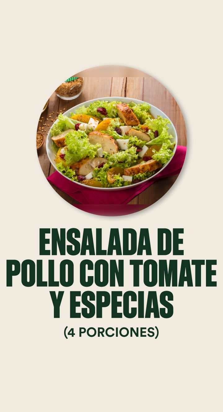 Ensalada de pollo con tomate y especias.