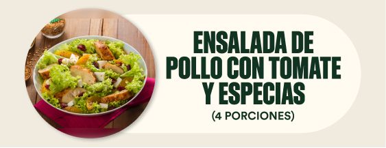 Ensalada de pollo con tomate y especias.